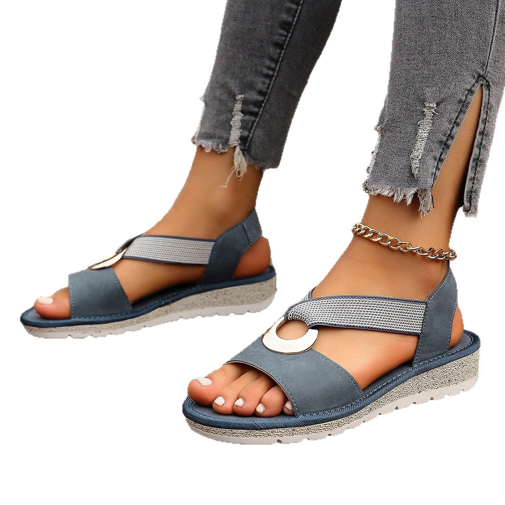 Plus-size Fish-mouth Wedge Sandals With A Jute Sole And Elastic Strap
