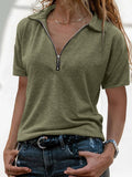 Zip-up Casual Women's Short-sleeve T-shirt