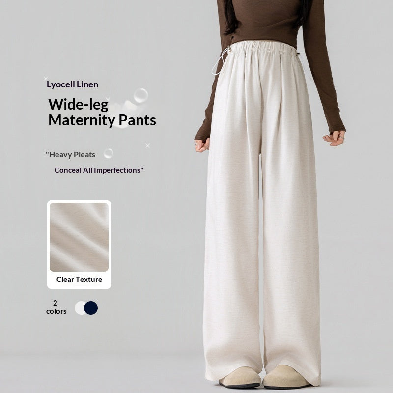 Lightweight Outerwear Belly-Free Lyocell Tencel Linen Drawstring Wide-Leg Pants
