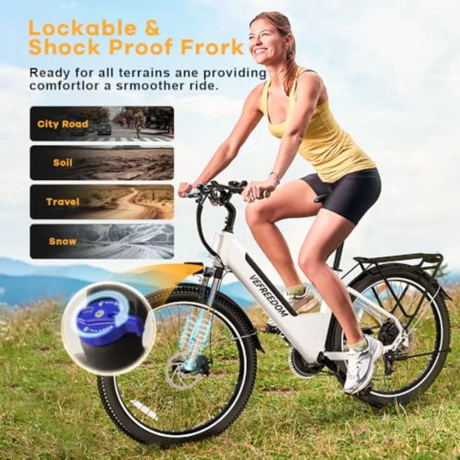 Electric mountain e-bike for adult commute, beach, snow; aluminum alloy frame; black; 1000W/1500W peak power, 80-mile range, re