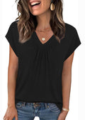 SpringSummer New Solid Color V-Neck Loose Short-Sleeve T-Shirt Top For Women