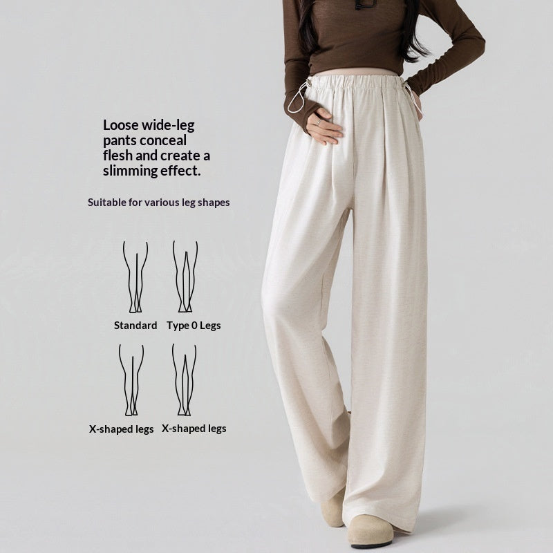 Lightweight Outerwear Belly-Free Lyocell Tencel Linen Drawstring Wide-Leg Pants