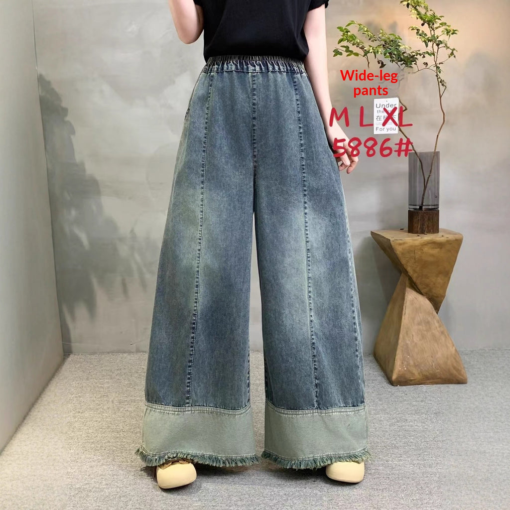 Loose-fitting High-waisted Elastic-waist Wide-leg Jeans For Women