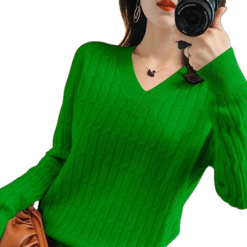 Women's AutumnWinter New V-Neck Solid Color Long-Sleeve Base Shirt