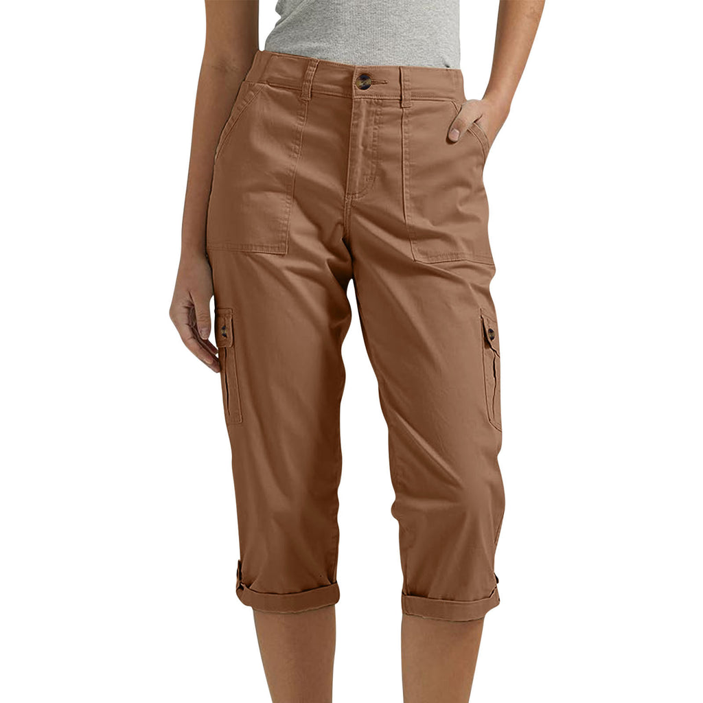 Solid-color Casual Cropped Pants With Multiple Pockets