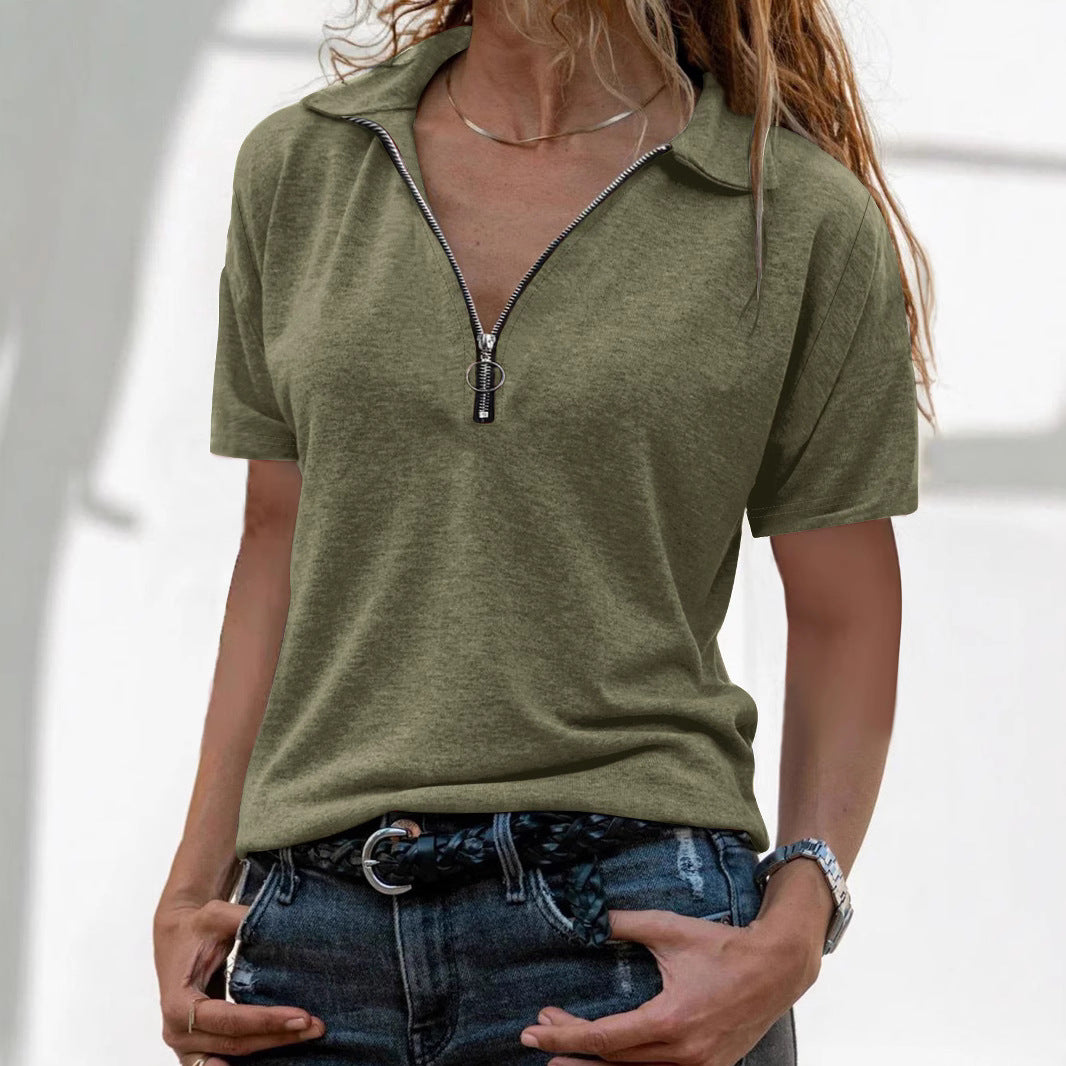 Zip-up Casual Women's Short-sleeve T-shirt