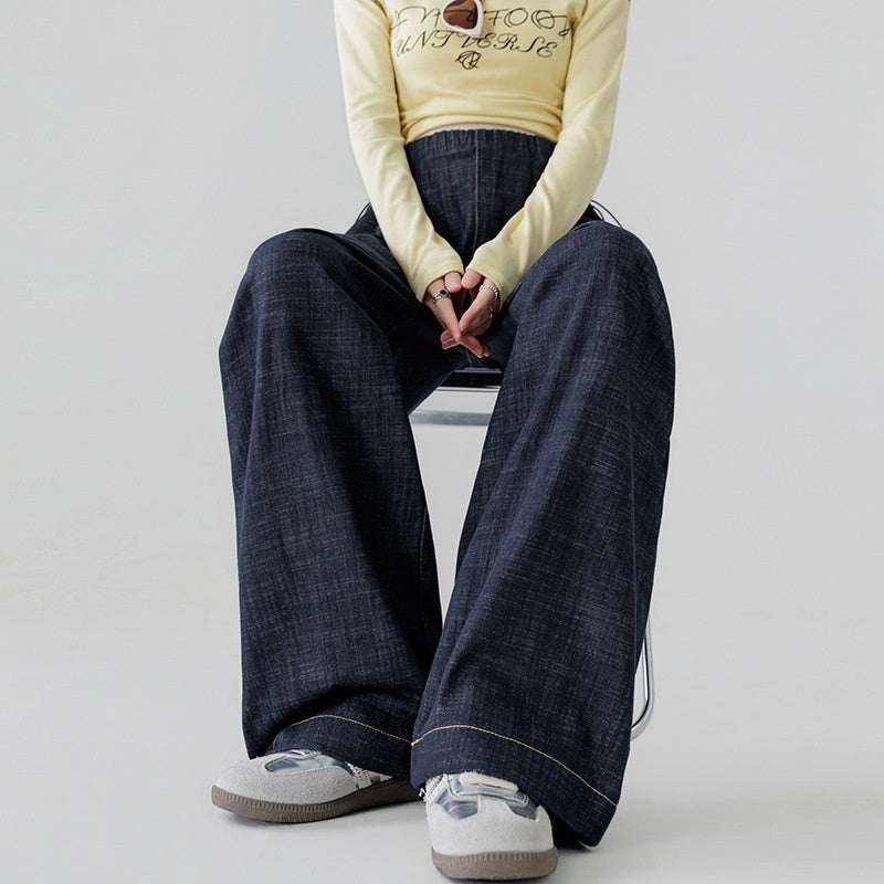 Dark Blue Fade-Resistant Wide-Leg Rayon Straight-Leg Maternity Jeans