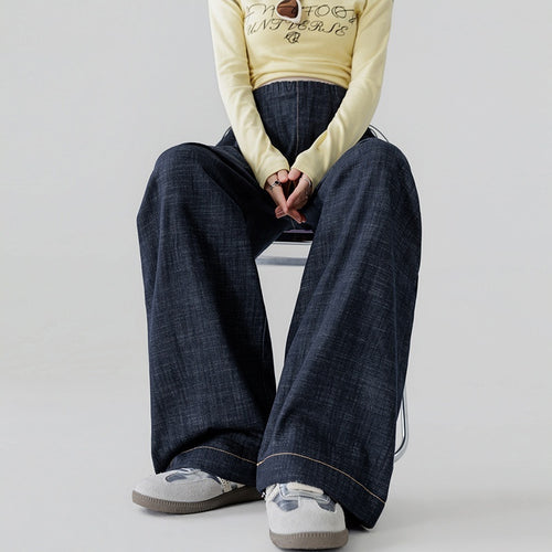 Dark Blue Fade-Resistant Wide-Leg Rayon Straight-Leg Maternity Jeans
