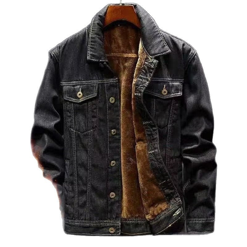 Men's Fleece-Lined Thickened Denim Coat Padded Jacket