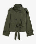Womens Buttoned Waist-Cinching Lace-Up Trench Coat