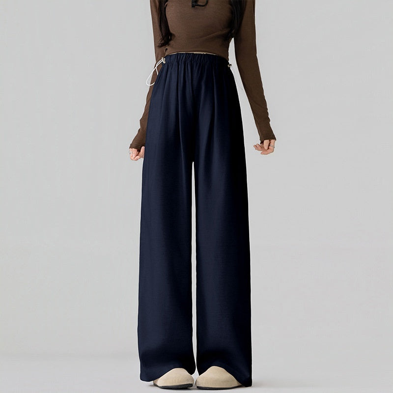 Lightweight Outerwear Belly-Free Lyocell Tencel Linen Drawstring Wide-Leg Pants