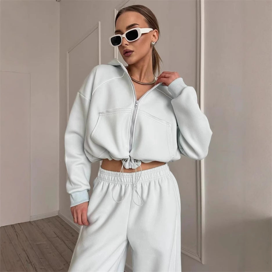 Women's Sportswear Set Solid Color Cardigan Set