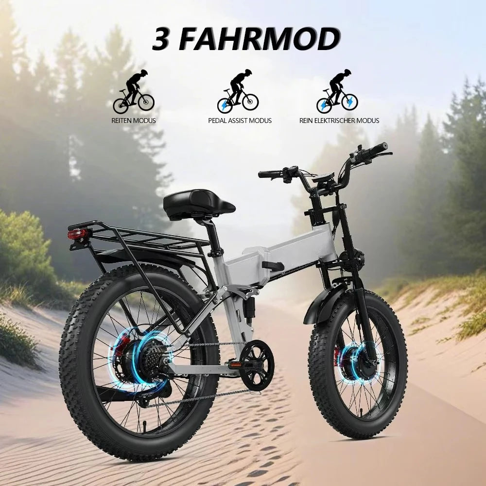 AMYET US Stock Folding Electric Bicycle 750W 52V 24Inch Electric City Bike Foldable Daul Motor Electric Bike