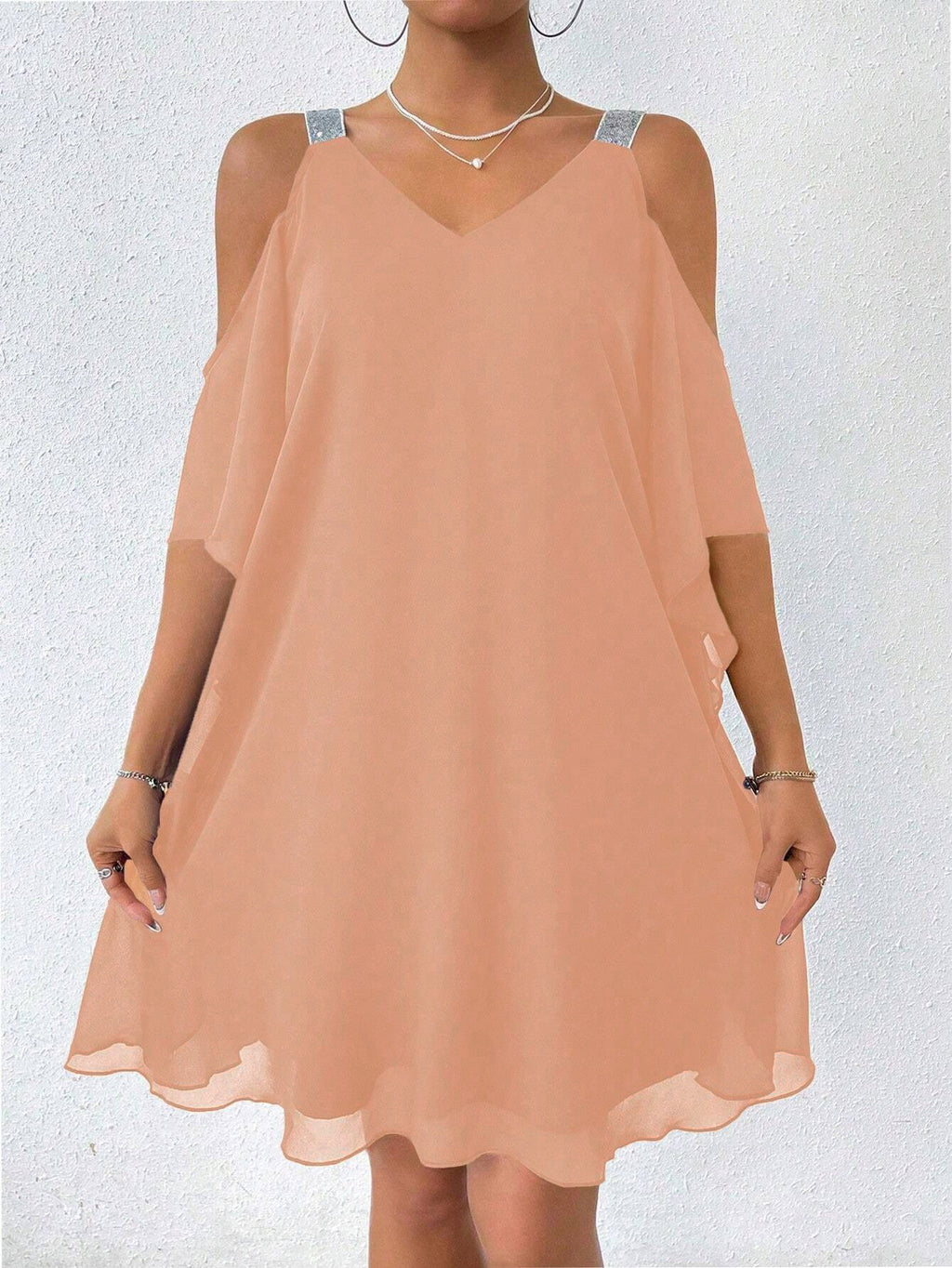 Solid-color V-neck Elegant European And American-style Dress