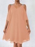 Solid-color V-neck Elegant European And American-style Dress