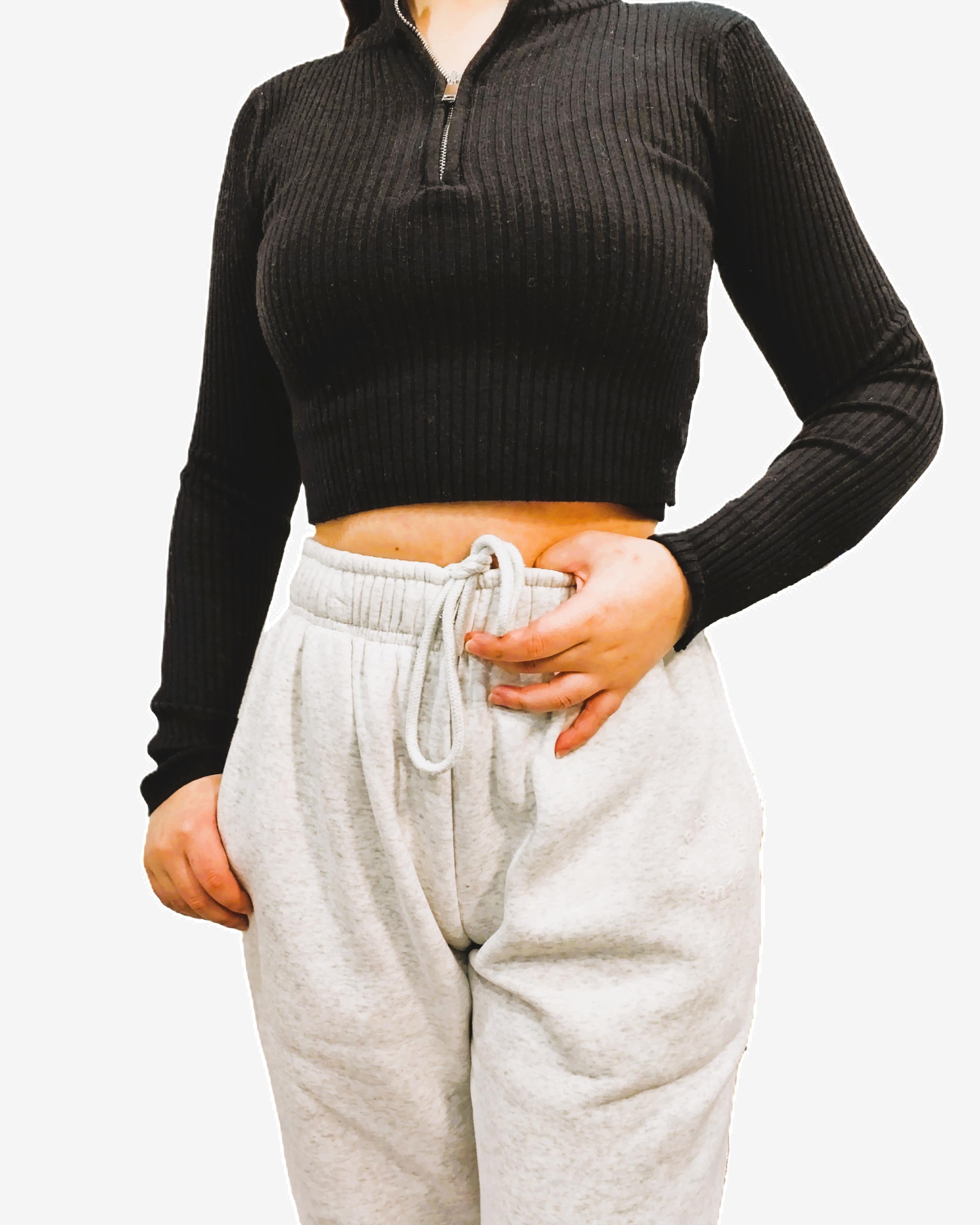 Jersey zip-up long-sleeved sweater