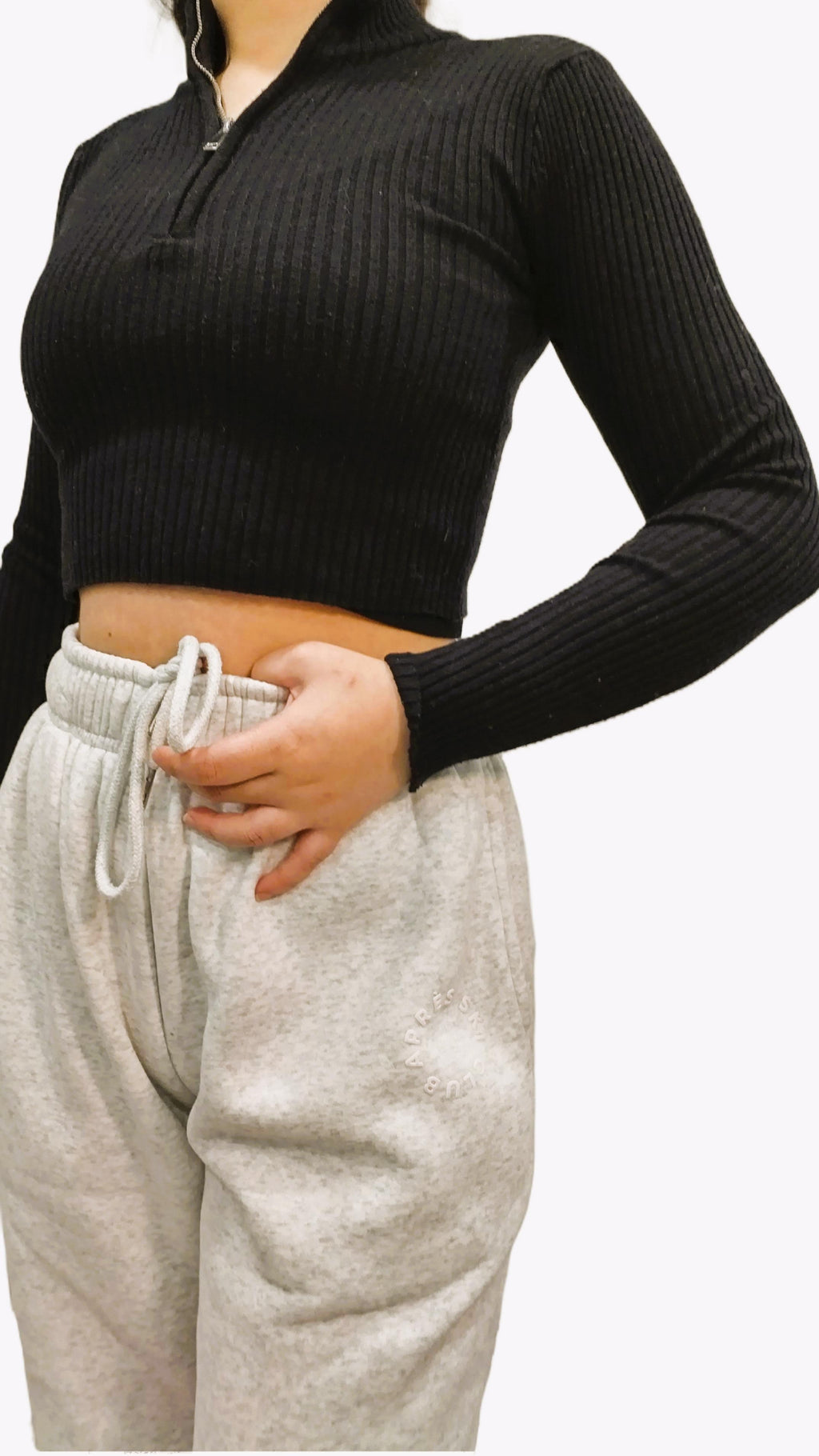 Jersey zip-up long-sleeved sweater