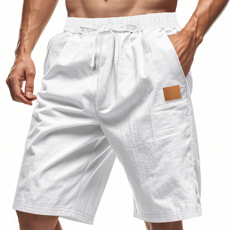 Solid-color Mens Plus-size Thin Linen Breathable Beach Sports Casual