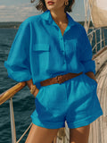 Cotton-linen Loose-fit Button-down Shirt And Shorts Fashion Casual Set