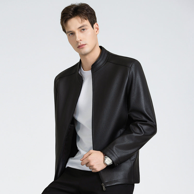 Versatile Men's Lapel Leather Jacket