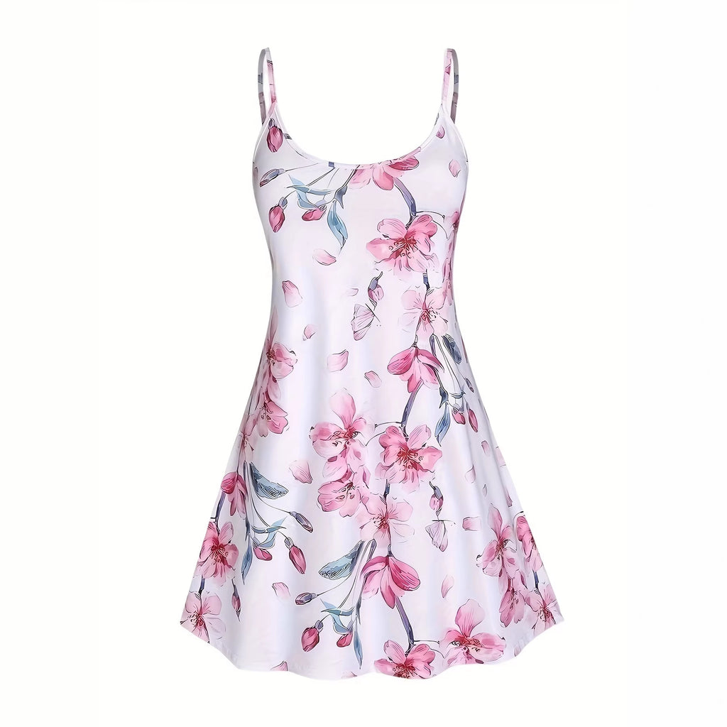 Women's Elegant Two-piece Dress Set, Floral Print Camisole Dress And Short Sleeved Long Jacket
