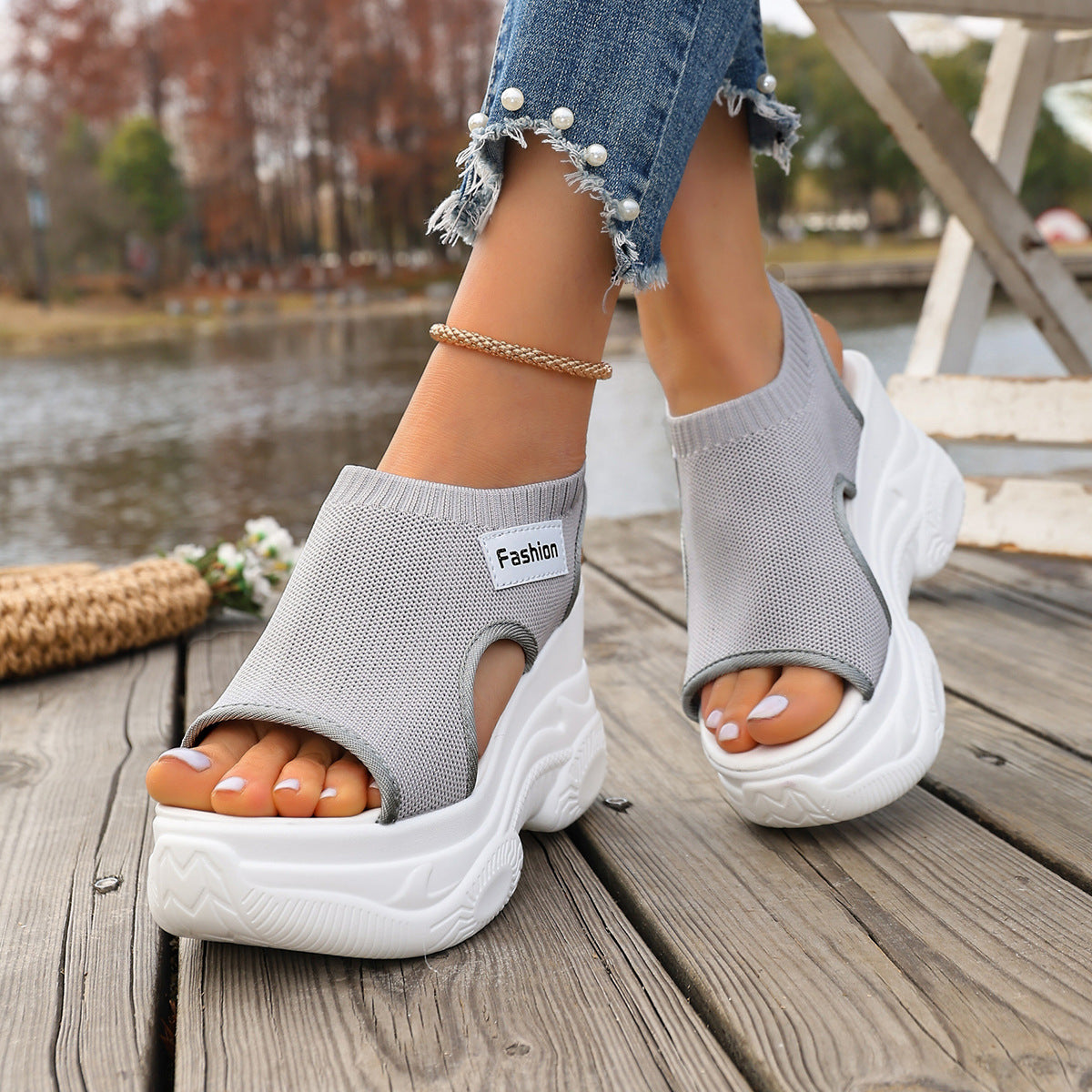 Women's Casual Fish-mouth Chunky Wedge Sandals