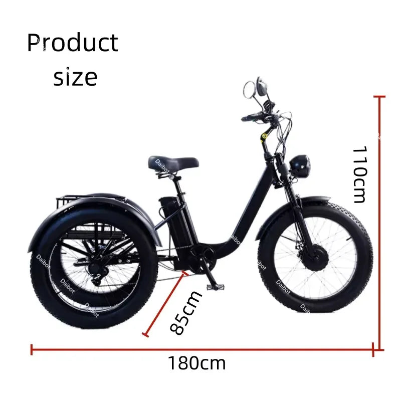 24 Inch Tire Electric Bike 750W 48V Powerful Three-Wheel Cargo Electric Tricycle for Adults and Elderly with Removable