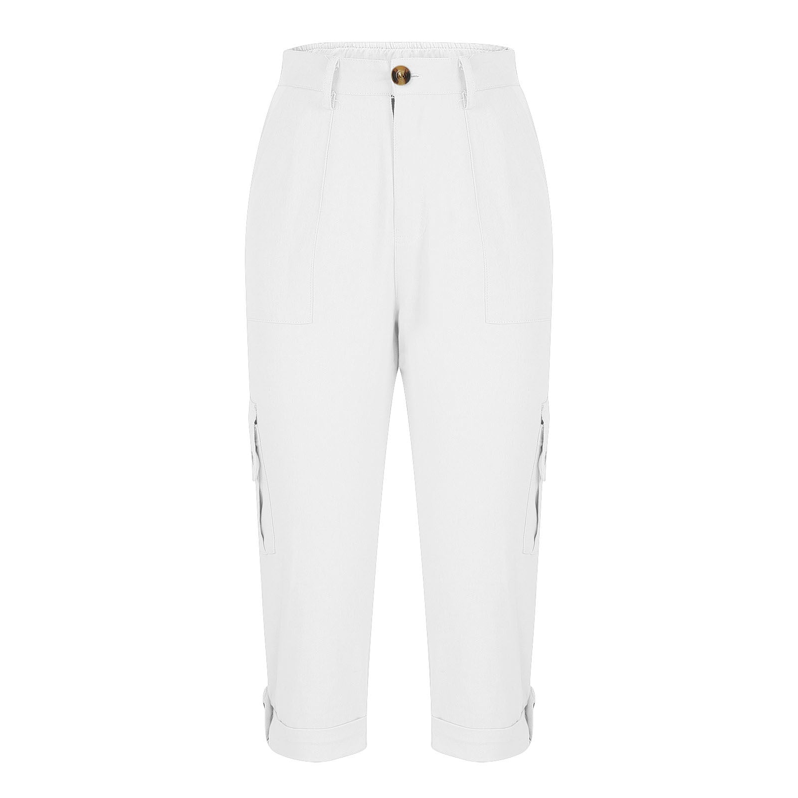 Solid-color Casual Cropped Pants With Multiple Pockets