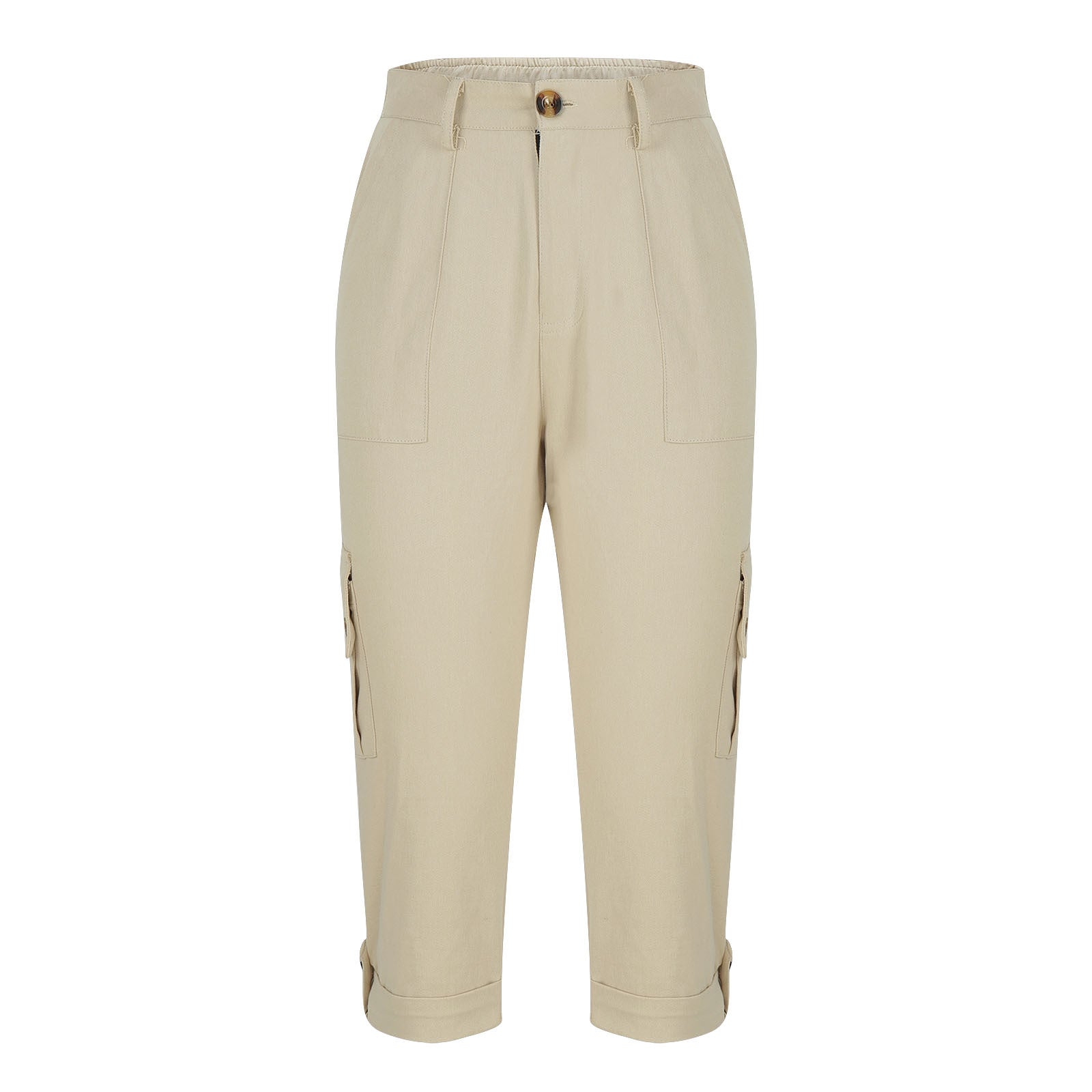 Solid-color Casual Cropped Pants With Multiple Pockets