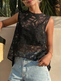 French Lace Vest Round Neck Womens Top