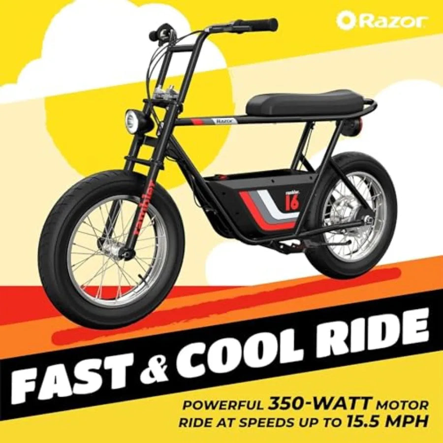 Electric bike for teens and adults, aluminum frame, black, 350W motor with 16-inch tires and 36V battery for up to 15.5 MPH spe