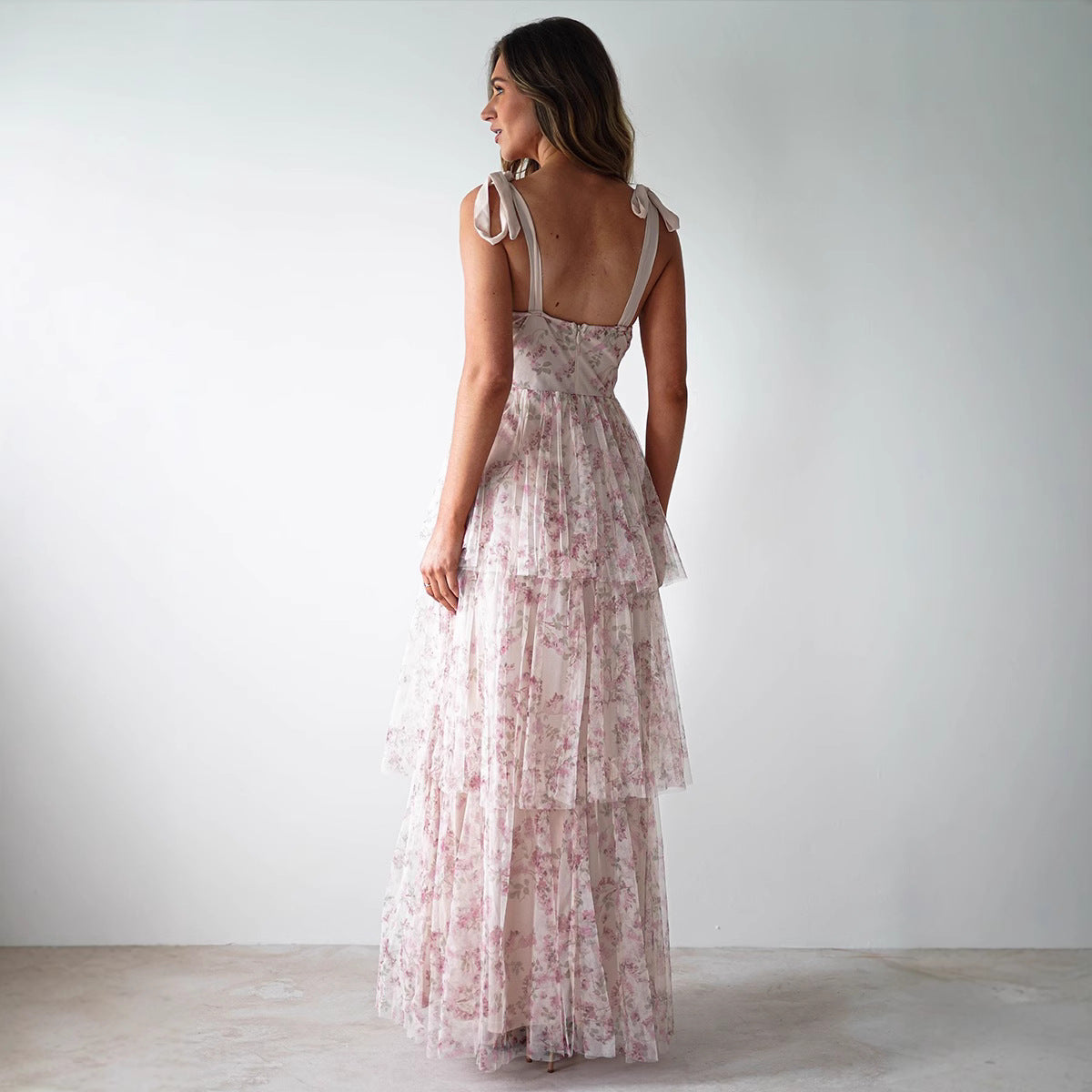 Strapless Backless Cake-Style Floral Print Dress