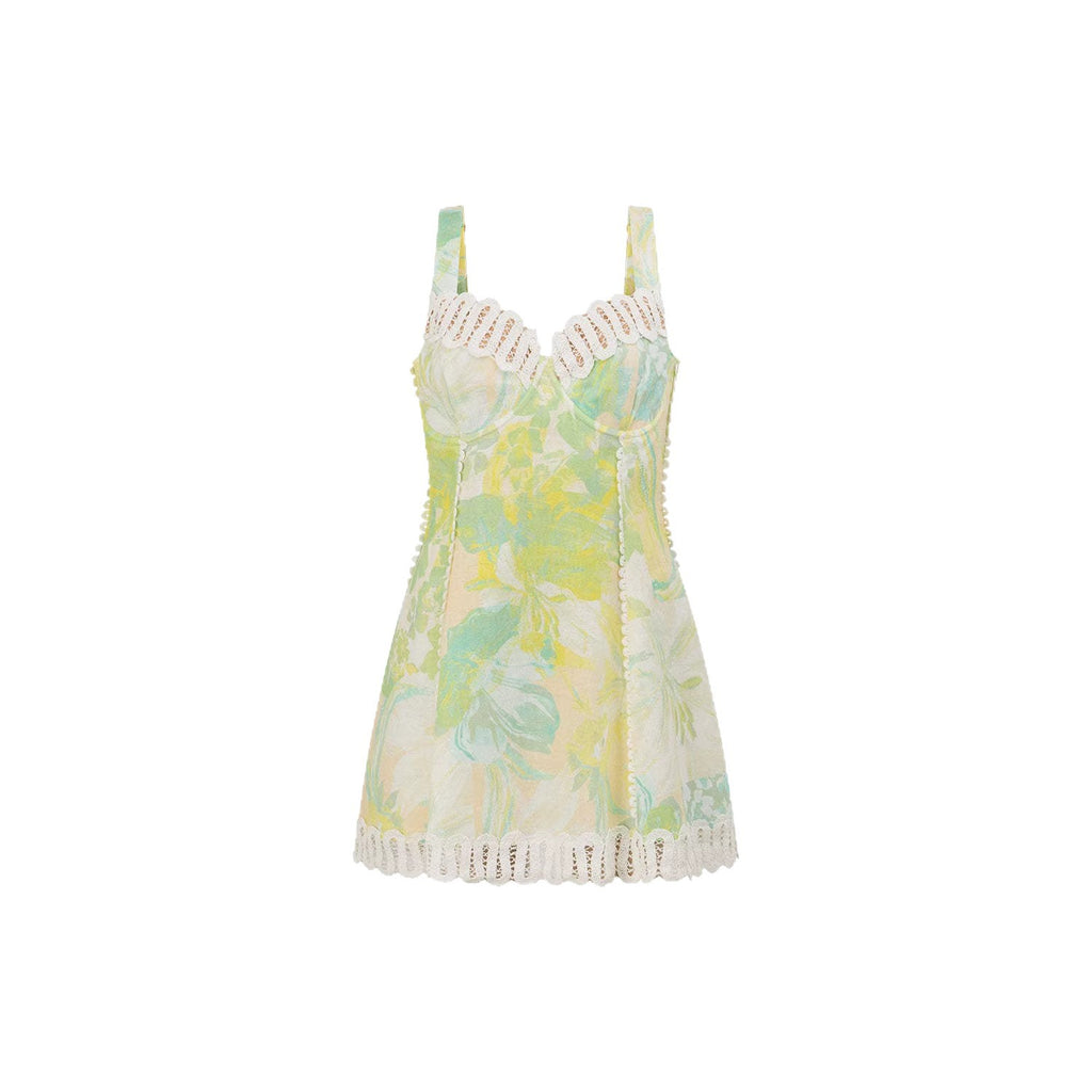 Casual Floral Slip Dress With V-Neck Slim Fit Made Of Linen