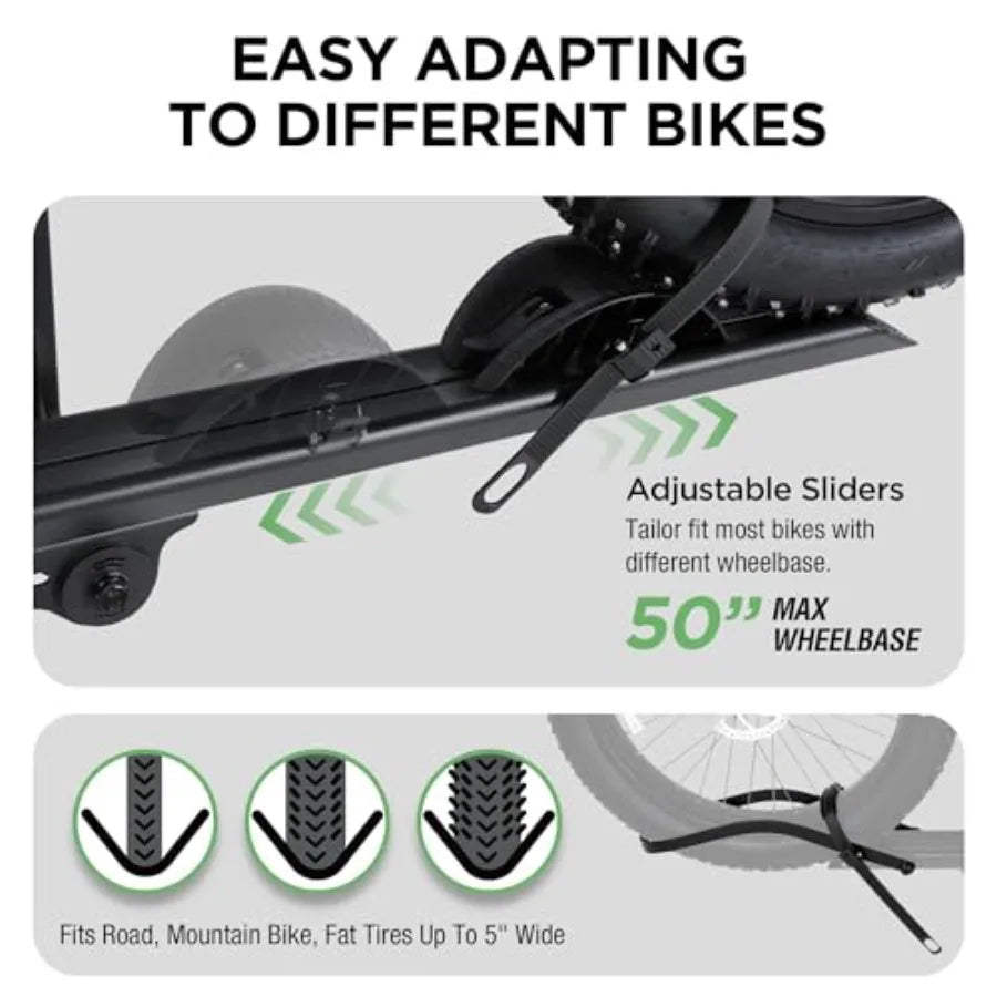 Bike Rack for Electric Bikes: 100LBS Capacity Aluminum Mount for Cars SUVs Vans RVs Trailers with 2 Receiver, Supports 5 Fat Ti