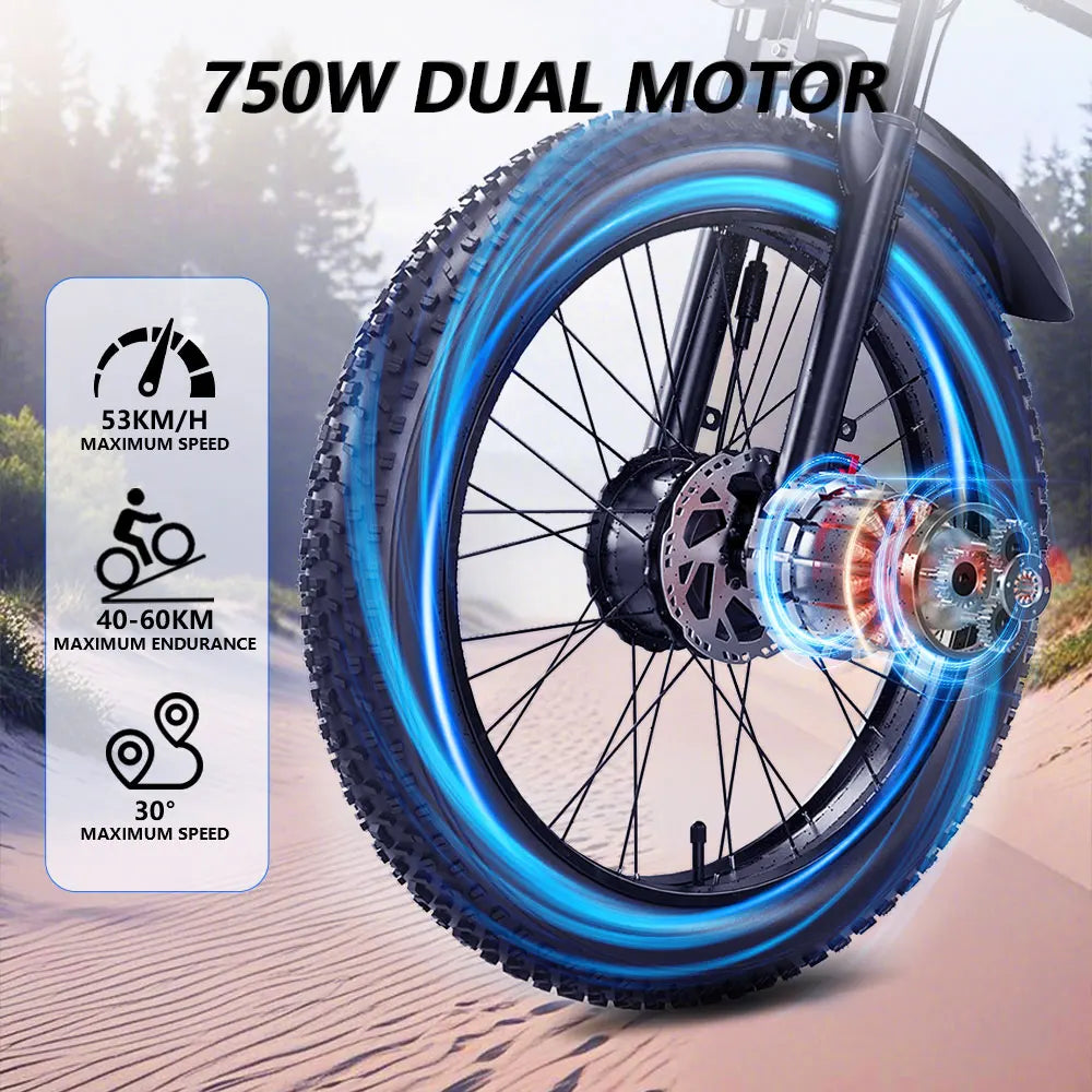 AMYET US Stock Folding Electric Bicycle 750W 52V 24Inch Electric City Bike Foldable Daul Motor Electric Bike