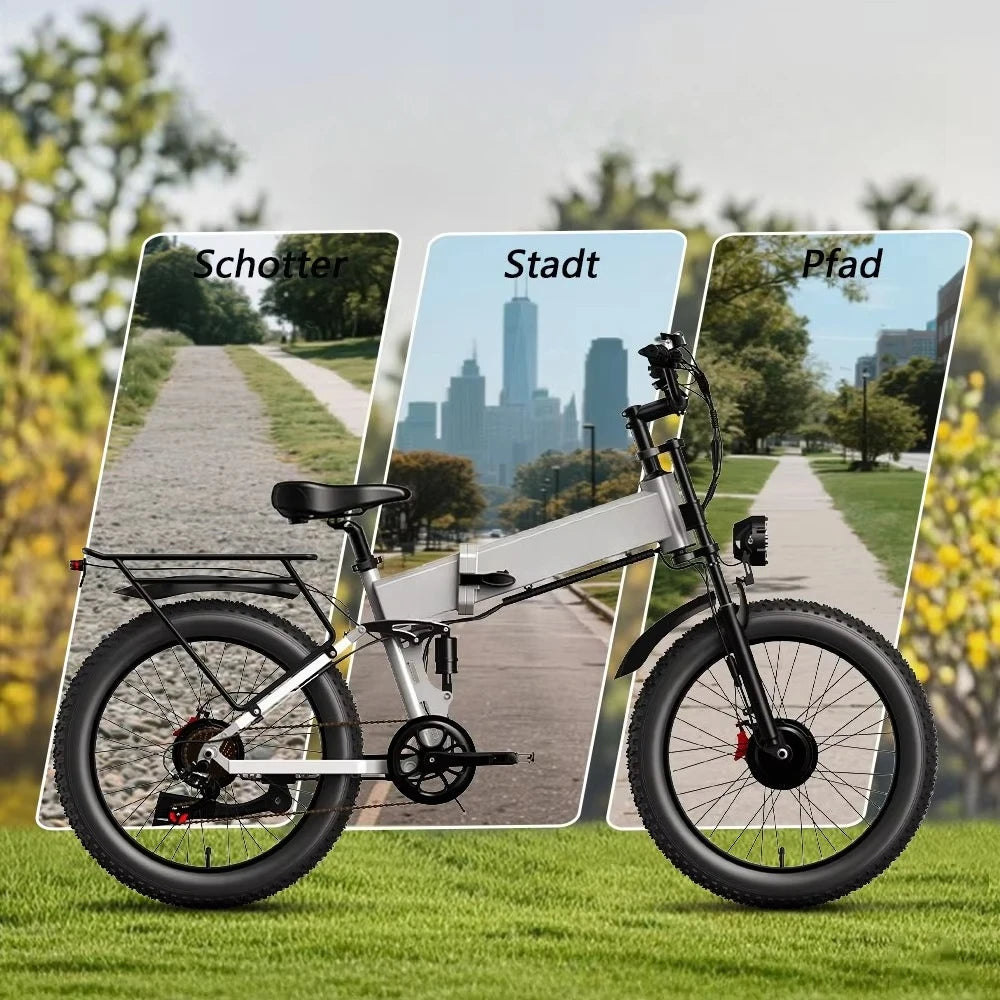 AMYET US Stock Folding Electric Bicycle 750W 52V 24Inch Electric City Bike Foldable Daul Motor Electric Bike