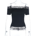 Off-shoulder Waist-cinching Slimming Short-sleeve Womens Top